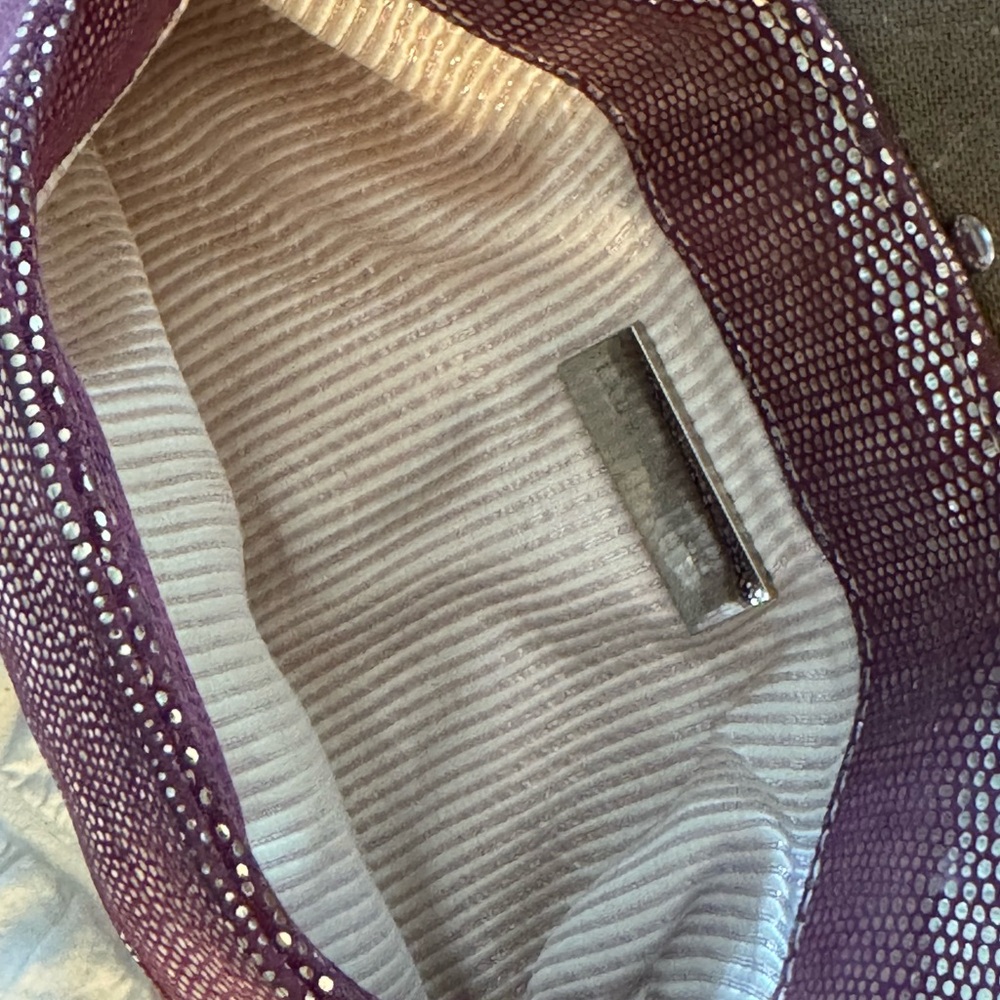 Lauren Merkin Purple Textured Clutch with Striped Lining